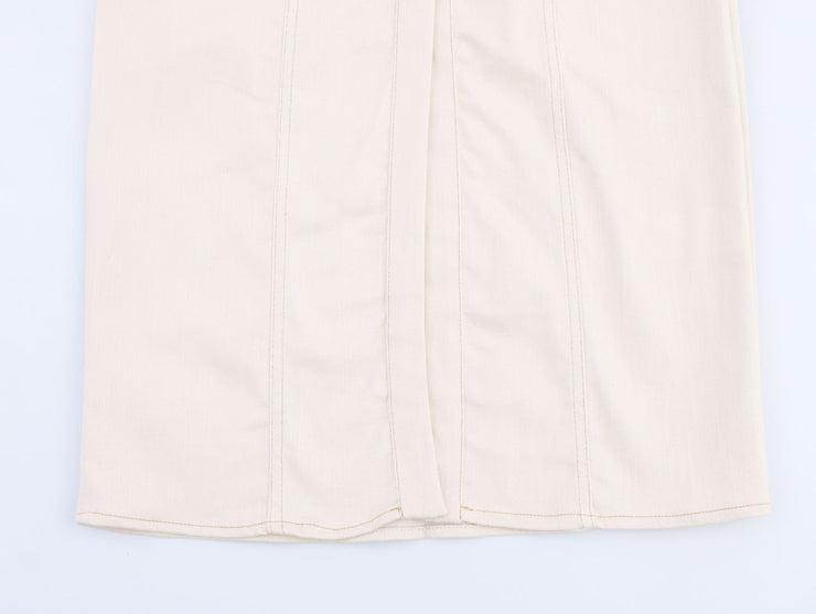 button down shirt polo dress denim beige short sleeves fashion style streetstyle everyday casual outfit women's clothing long maxi zara mango uniqlo classic wear utility pockets 