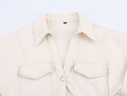 button down shirt polo dress denim beige short sleeves fashion style streetstyle everyday casual outfit women's clothing long maxi zara mango uniqlo classic wear utility pockets 