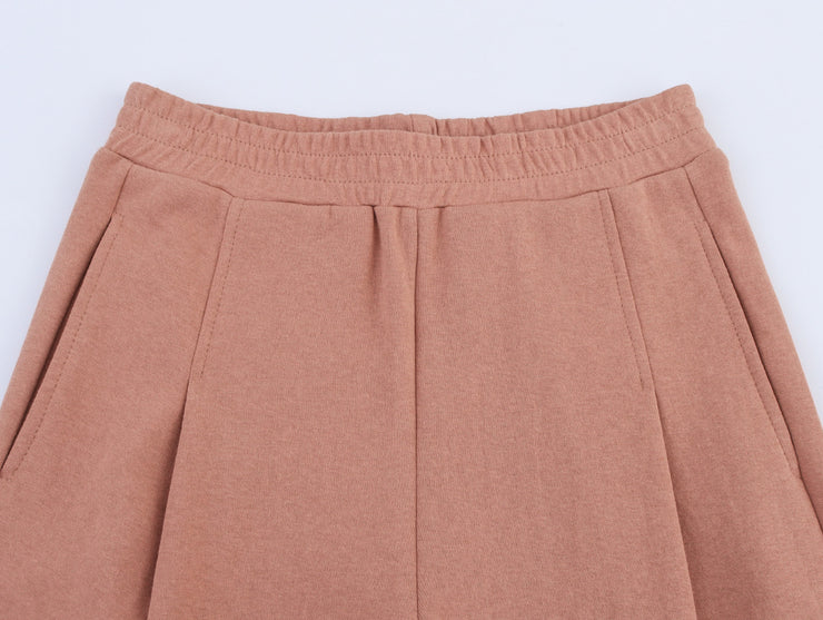 loungewear matching outfit rust pink gray grey green zara style streetstyle side pockets cute knit wear cotton polyester elastic gartered pants short sleeves everyday fashion style uniqlo mango shein classic wear women's clothing online shopping 