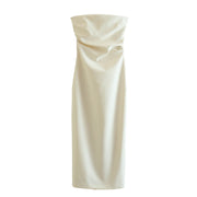 black beige white strapless tube dress zara style woven polyester fashion style streetstyle outfit sexy dresses long back slit pleated cocktail wear women's clothing night wear bar outfits ootd