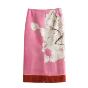 zara style pencil skirt cute floral high waist back slit pink brown and red tones long maxi zara h&m forever21 uniqlo everyday casual wear 
