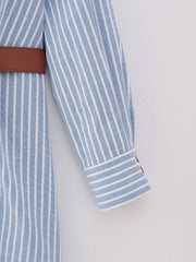 pinstripe blue button down belted dress white polo shirt maxi long longsleeves collar zara women clothing fashion style streetstyle looks outfits how casual everyday wear basic 