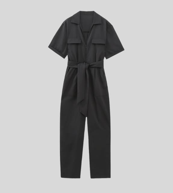 black jumpsuit short sleeves zipped cargo side pockets zara style fashion outfit ootd long cute