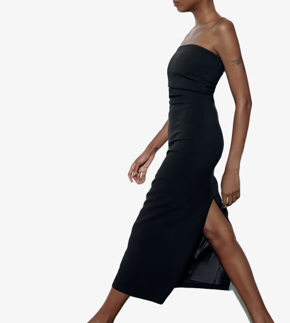 Amara Pleated Strapless Long Dress OverStacked Amara Pleated Strapless Long Dress OverStacked