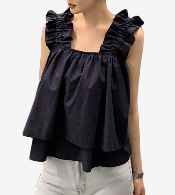 khaki green navy blue white ruffle sleeves tank top summer wear casual outfit ootd everyday wear sleeveless korean style tank top clothing for women