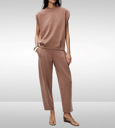 loungewear matching outfit rust pink gray grey green zara style streetstyle side pockets cute knit wear cotton polyester elastic gartered pants short sleeves everyday fashion style uniqlo mango shein classic wear women's clothing online shopping 