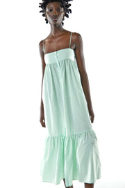 stripe long women dress for women green pastel sleeveless button down tiered hem flounce maxi dress spaghetti strap