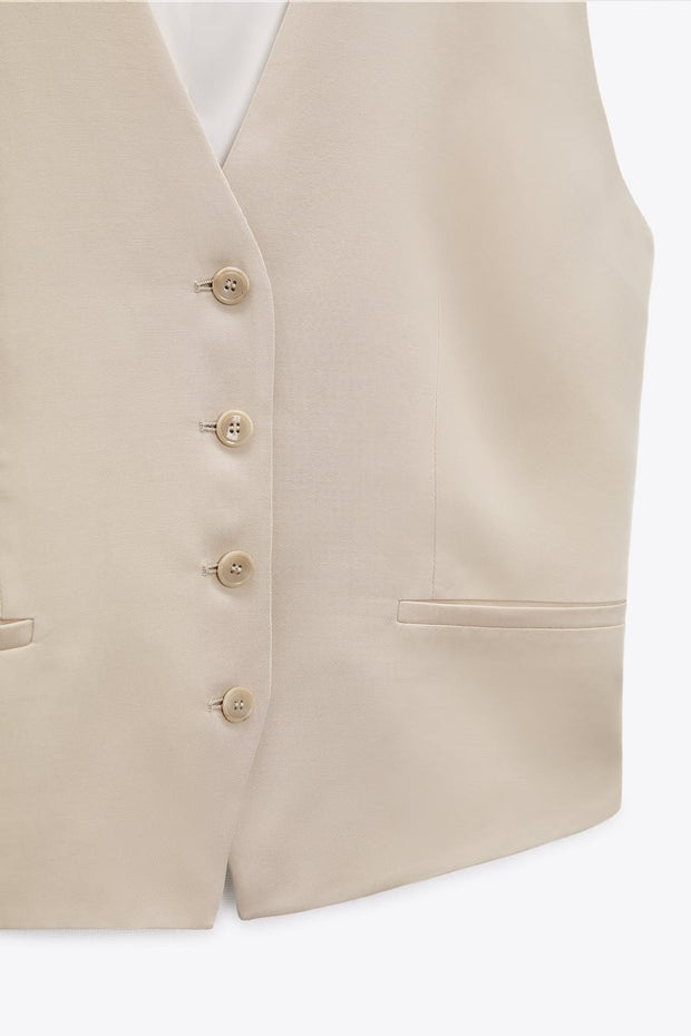 beige zara single breasted suit vest button down v neck fashion style vest outfit love ootd fashion korean vest clothing beige khaki zara 