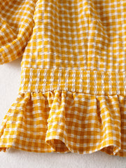 Lucy Gingham Plaid Puff Sleeves Top
