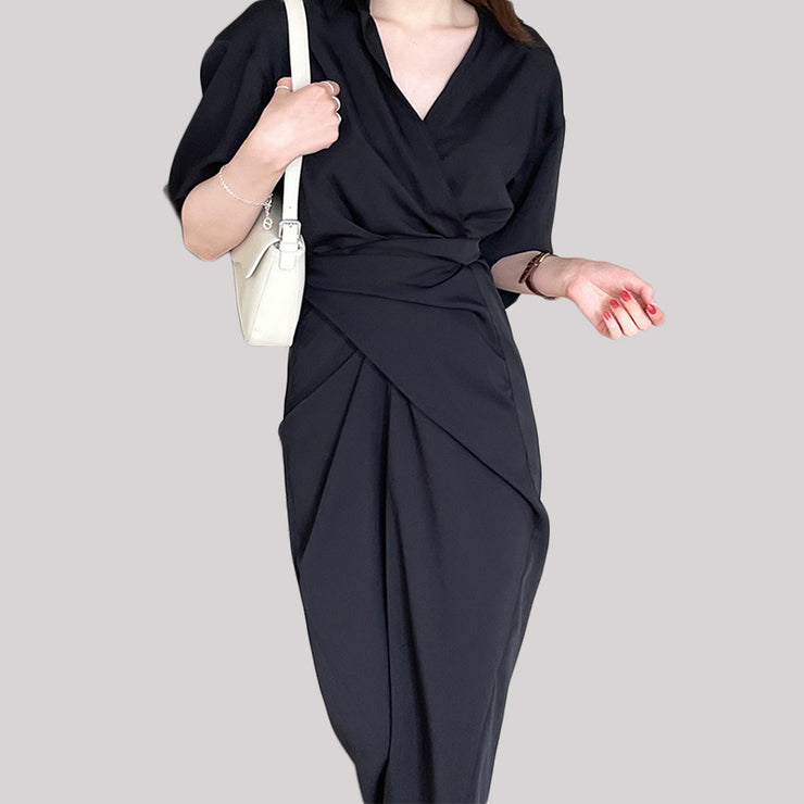 women's clothing dress long wrap around maxi minimalist style korean outffits  casual basic black 