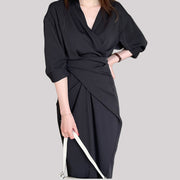 women's clothing dress long wrap around maxi minimalist style korean outffits  casual basic black 