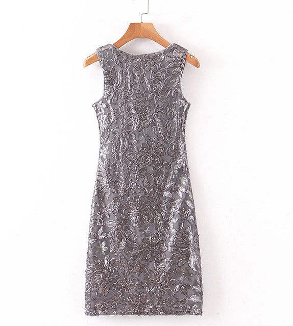 sexy sequined bodycon dress sleeveless above knee length silver sexy