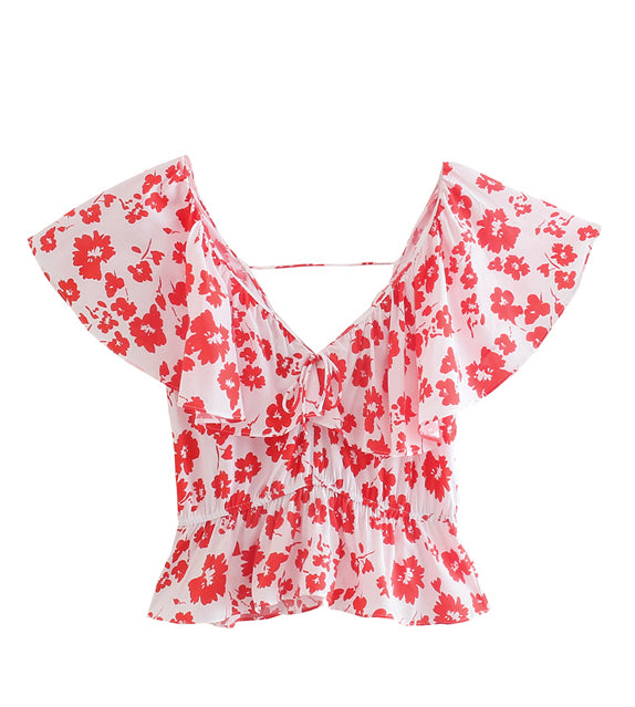 butterfly sleeve floral print top cute trendy sexy top for women 