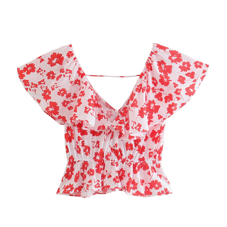 butterfly sleeve floral print top cute trendy sexy top for women 