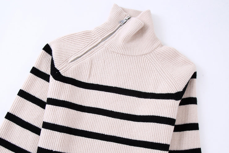 zara white black cream stripe sweater pullover high quality oversize top winter wear fall outfit casual love cute long sleeves zipped 