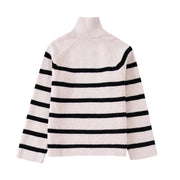 zara white black cream stripe sweater pullover high quality oversize top winter wear fall outfit casual love cute long sleeves zipped 