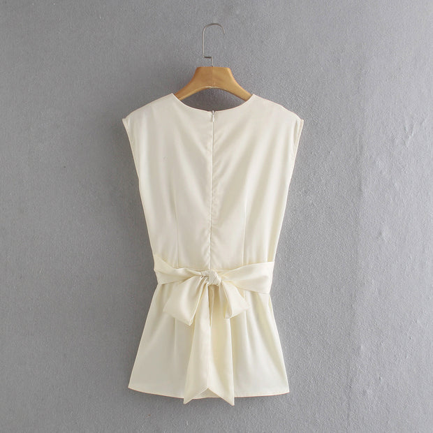 White silky criss cross bow top sleeveless women's clothing trendy and cute tops for women 