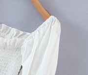 puff sleeves smocked top gartered elastic korean clothing short sleeves square neckline cut fashion women's clothing 