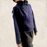 hooded hoodie jacket blue grey high quality high collar fashion style streetstyle outfit ideas zipped  pockets strings