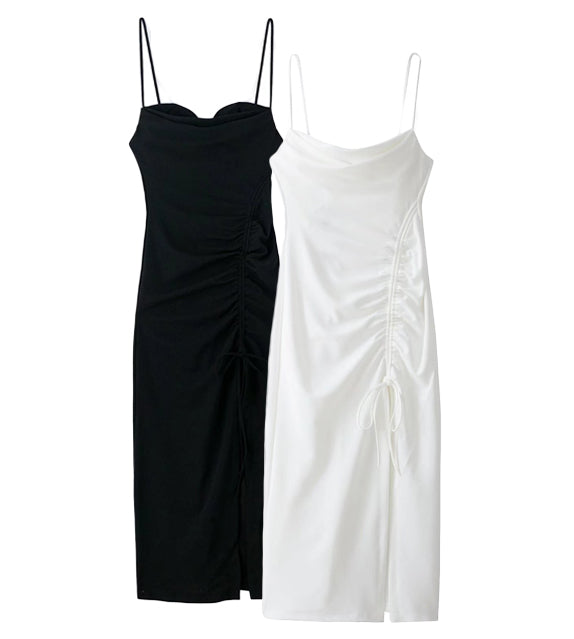 slip slit dress adjustable straps black white sleeveless long slit sexy cute must have trending ootd zara clothing for women