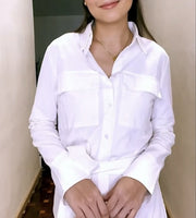 white dress cargo basic button down polo shirt dress long sleeves long dress maxi zara outfit like women's clothing kelly misa