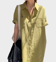 korean clothing dress for women linen cotton polyester material apple green long maxi dress casual everyday wear saturday sunday dress basics must have trending polo shirt dress button down 