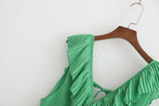 Zara like pleat ruffle dress sexy backless green holiday casual chiffon sleeveless