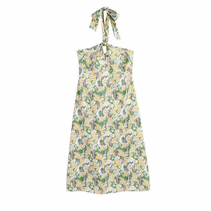 zara floral print halter sexy dress bow tie neck hollow out cute long summer casual dress 