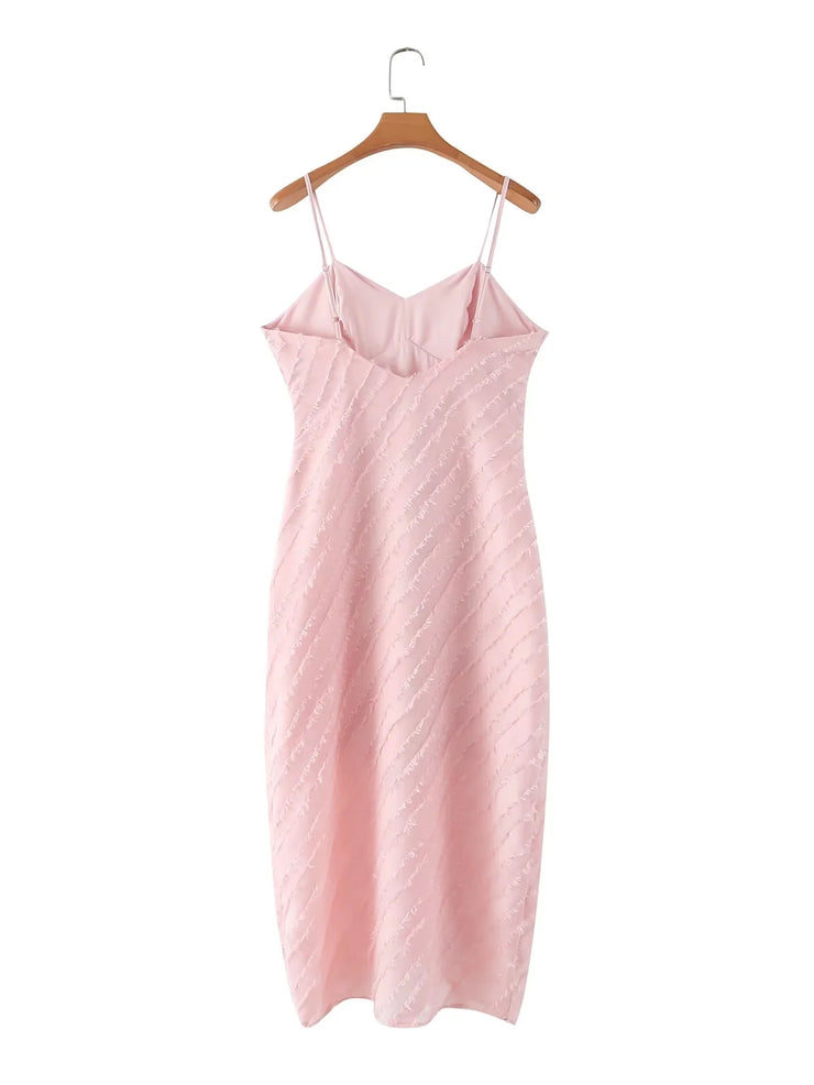 pink fringe sleeveless dress chiffon inner lining light pink long casual dress evening cocktail wear ootd outfit blog fashion women's clothing cocktail maxi dress