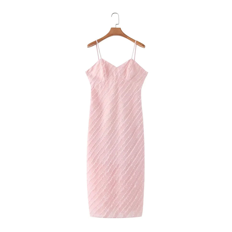 pink fringe sleeveless dress chiffon inner lining light pink long casual dress evening cocktail wear ootd outfit blog fashion women's clothing cocktail maxi dress