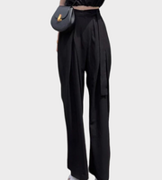 edgy wide leg pants pockets elastic waist women outfit grey gray black fashion style streetstyle outfit korean style pleat edgy water resistant elastic waist 