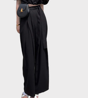 edgy wide leg pants pockets elastic waist women outfit grey gray black fashion style streetstyle outfit korean style pleat edgy water resistant elastic waist 